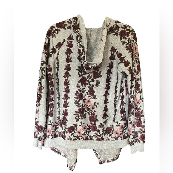 🤎3/$10 Floral Open Knit Hooded Cardigan Size Medium - Picture 10 of 13